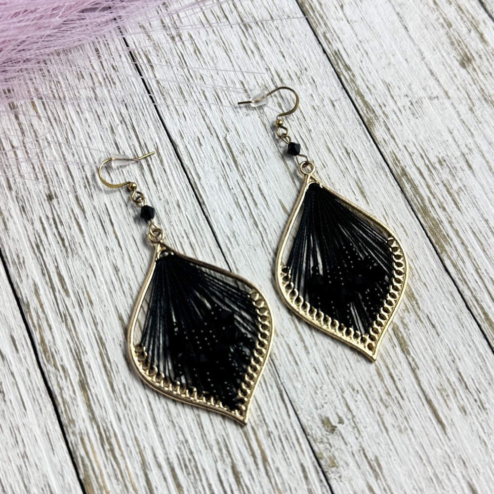 Elegant Black and Gold Leaf Earrings